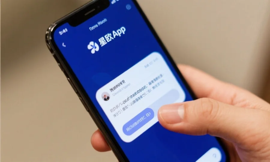 手机屏幕上弹出星欧App的推送通知，用户手指正要点击查看，画面清晰，突出通知内容